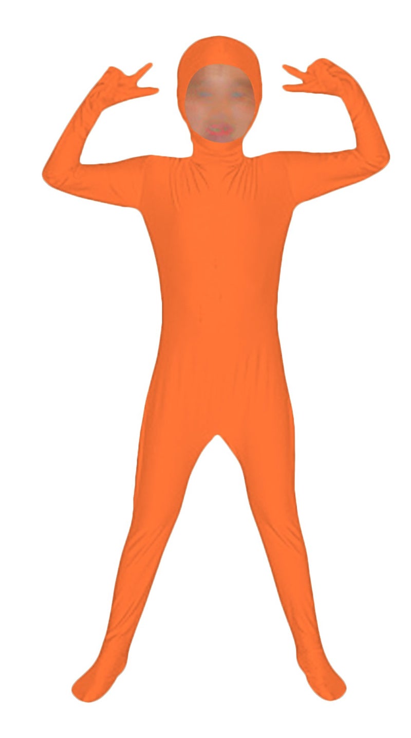 Seeksmile Kids Costume Full Body Zentai Suit Face Open (Kids Small, Orange)